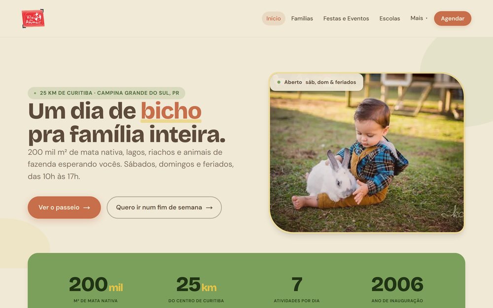 Site da Vila dos Animais no ar