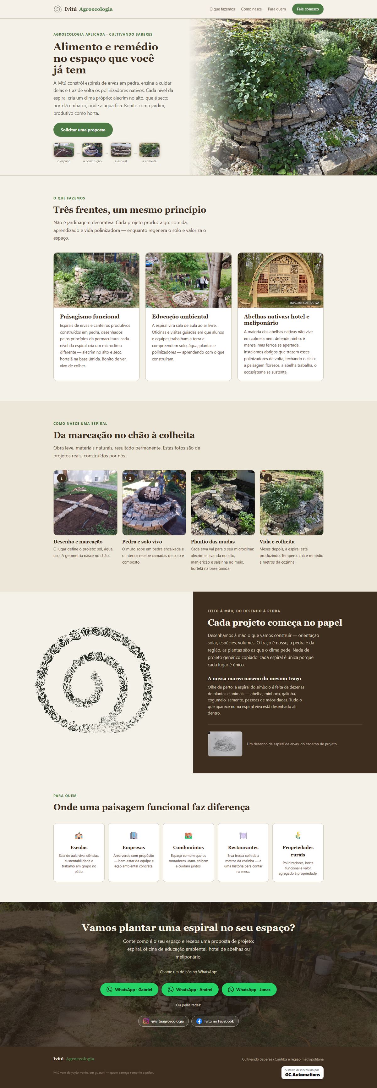 Site da Ivitú Agroecologia, da home ao rodapé