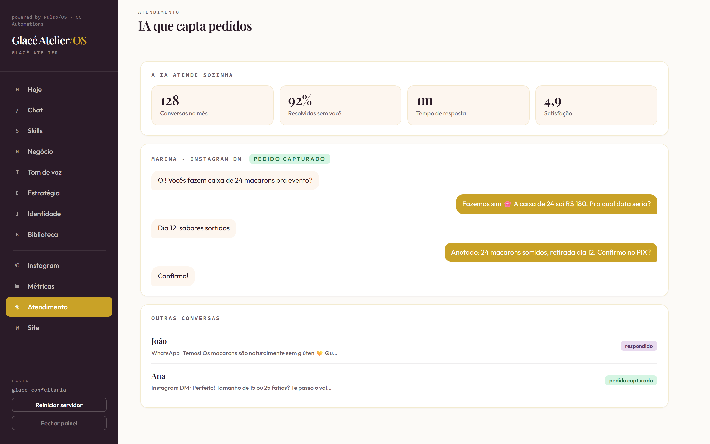Atendimento por IA do Pulso/OS captando um pedido