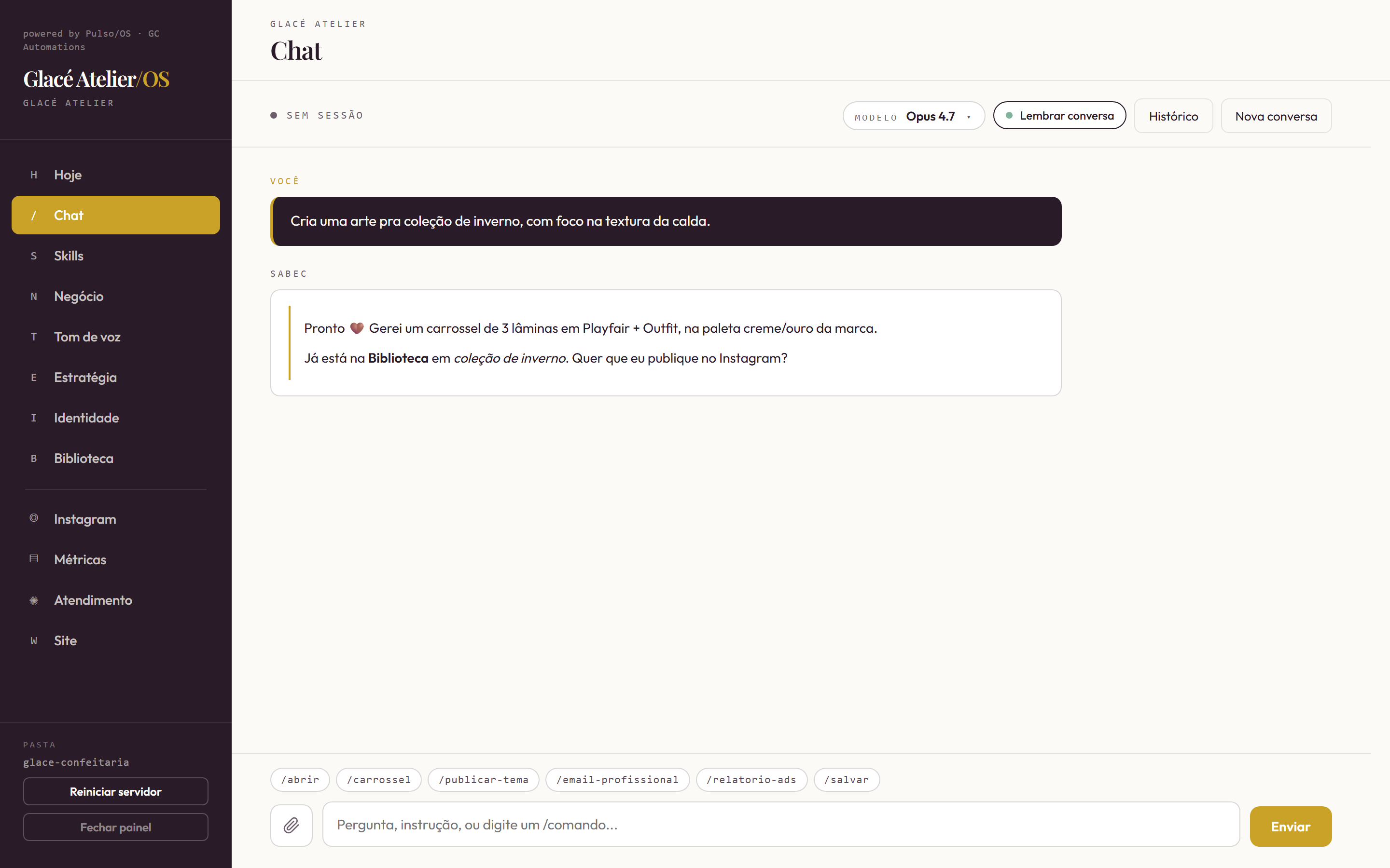 Chat do Pulso/OS: pedido em linguagem natural criando a arte